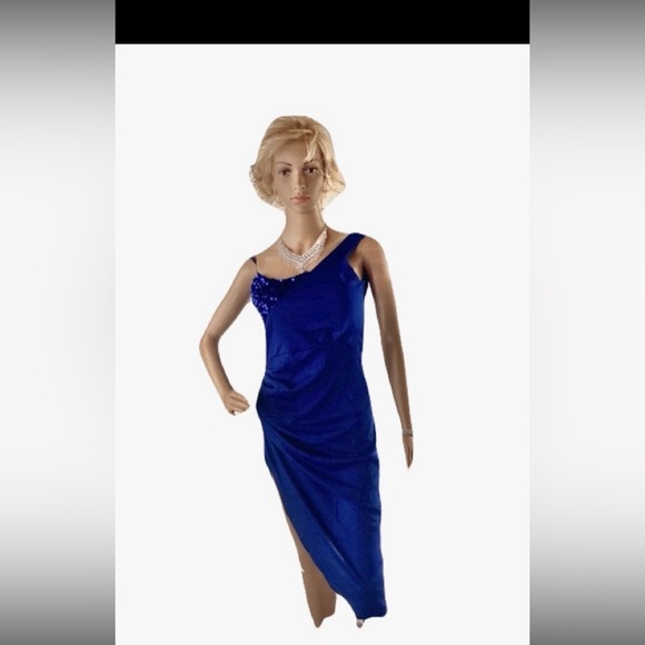 New Blue Formal Dress with a slit on the right side up to the thigh. - Picture 2 of 3